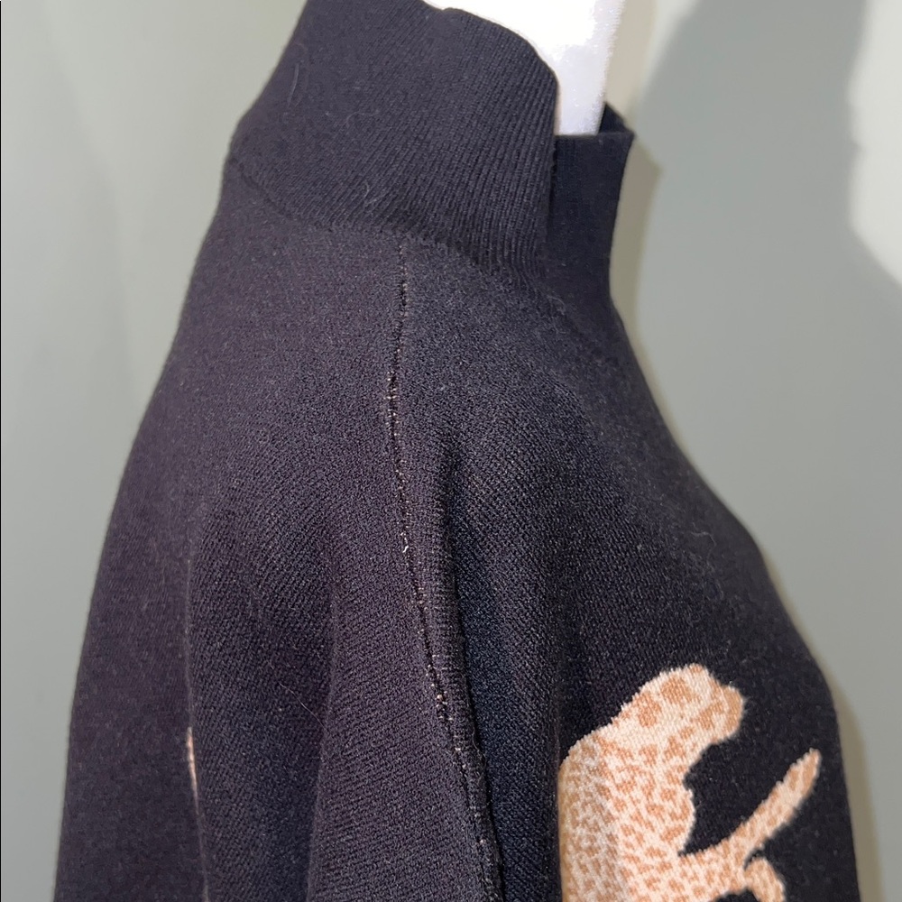 Black Mock Turtleneck Tunic Sweater with Cheetah Pattern Sz S - Picture 5 of 8